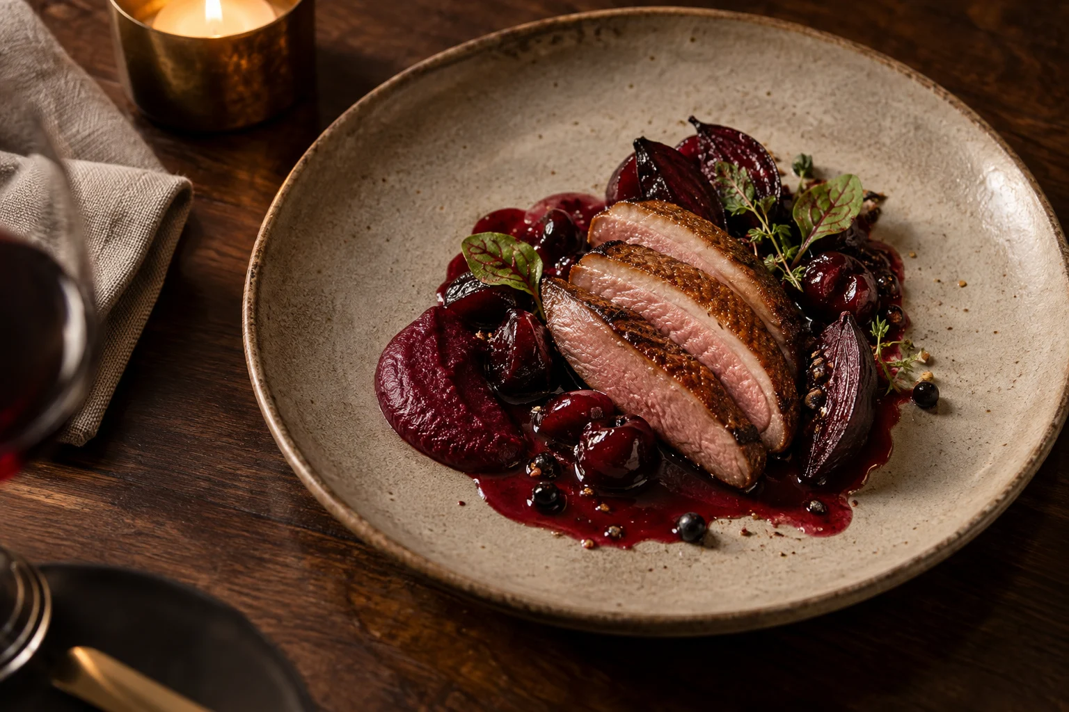 Kaczka z burakiem i wiśnią w restauracji Stół Wieczoru